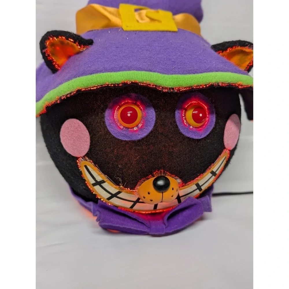 Vtg Gemmy '04 Fiber Optic Haunted Head Black Cat Light Color Change Halloween